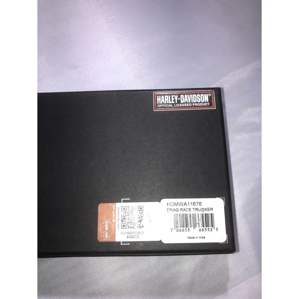 Harley-Davidson Mens Black Leather Drag Race Trucker Chain Wallet HDMWA11676